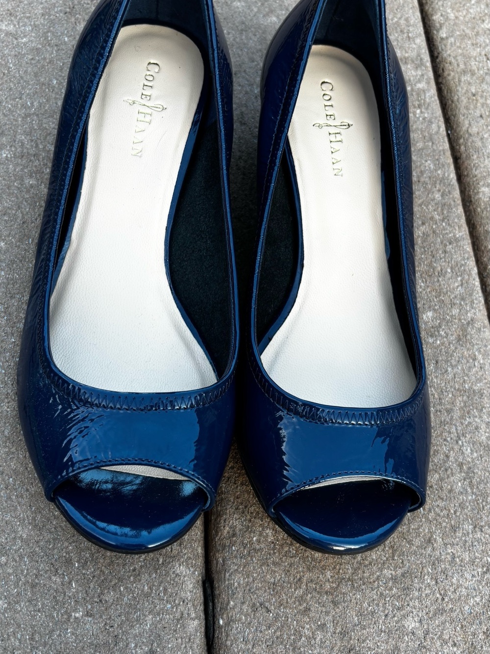 Cole Haan Navy Patent Leather Peep-Toe Heels with Nike Air technology